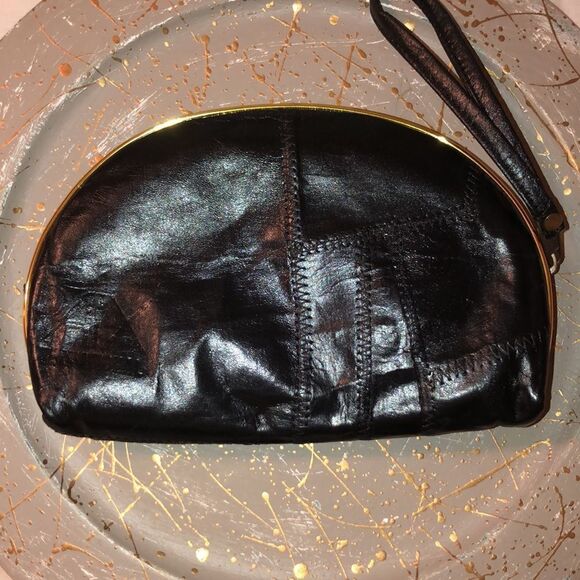 Paris Faux Patch Leather Black Gold Metallic Nesting Travel Bags - Picture 3 of 13